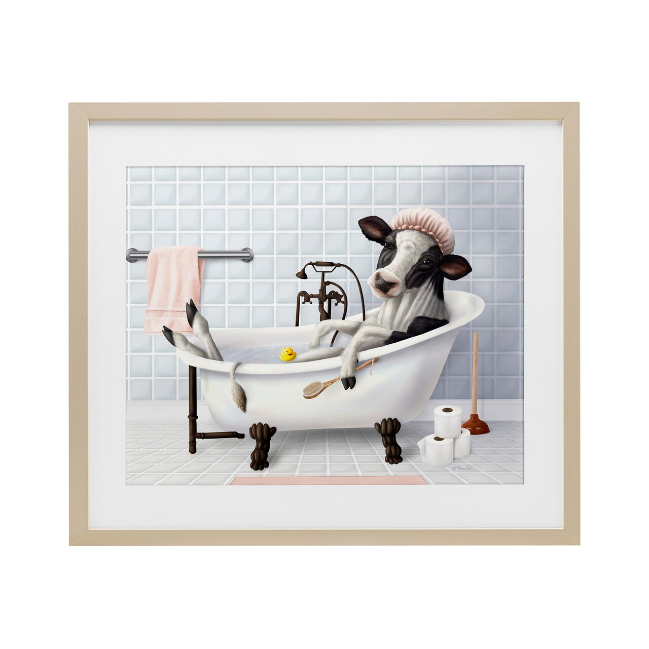 Stupell Industries Cow & Rubber Duck in Bath Framed Print Under Glass, design by Mehu Art